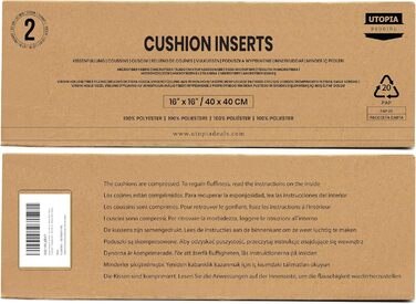 Комплект постільної білизни Utopia з 2 наповнювачів подушок 40 х 40 см, Внутрішня подушка Наповнювач Подушка Диванна подушка (біла