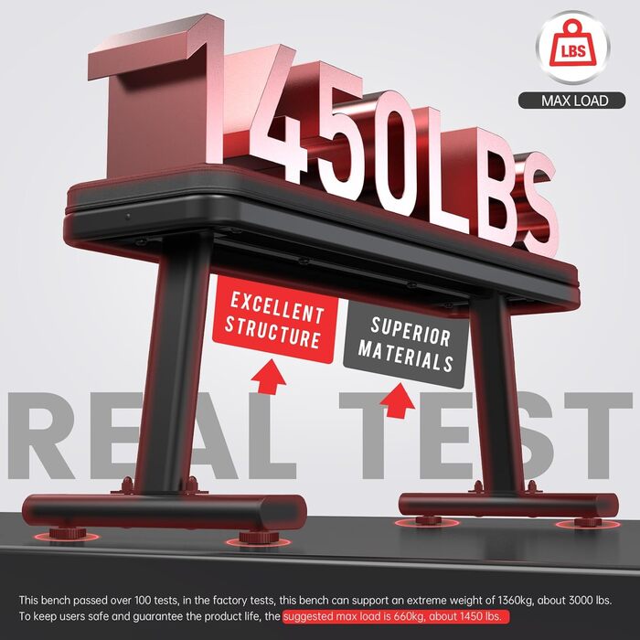 Силова лава, плоска лава, екстремальна вантажопідйомність 660 кг, тренувальна лава, фітнес-лава для домашнього використання для тренувань усього тіла, 100