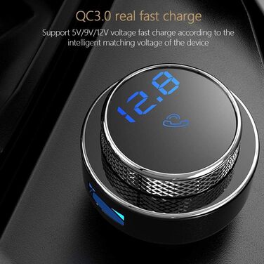 Передавач Автомобільний зарядний пристрій Qualcomm 3.0 Автомобільний радіоадаптер з 2 портами USB Підтримує TF-карту та USB-флеш-накопичувач для пристроїв Bluetooth iOS та Android (чорний)