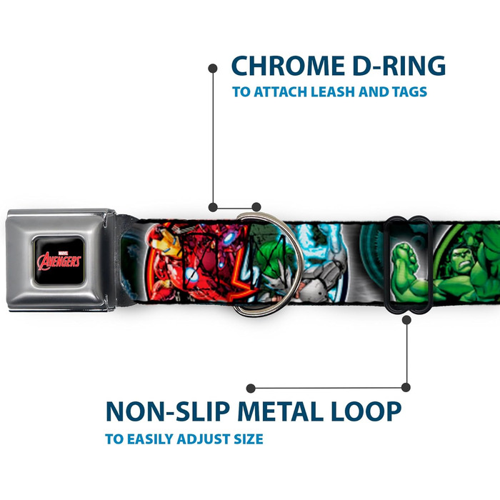 Нашийник для собак Buckle-Down AVD Marvel Avengers, багатокольоровий, розмір L (15-26 дюймів, ширина 2.5 см)