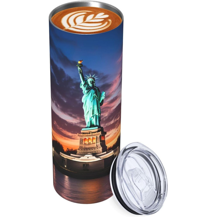 Кухоль з прямою трубочкою, 590 мл, Статуя Свободи, США, друкований, дорожній кухоль, підходить для кемпінгу, офісу та дому