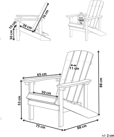 Садове крісло Beliani Modern Muskoka зеленого кольору з широкими підлокітниками Adirondack