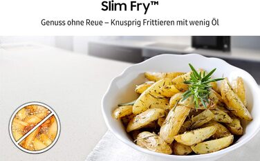 Комбінована мікрохвильова піч Samsung MC2BM6035CS/EG з грилем і гарячим повітрям, 900 Вт, 28 л місця для приготування їжі (дуже велика), ширина 51,7 см, технологія HotBlast, SlimFry, сріблястий одинарний