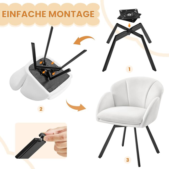 Офісне крісло Yaheetech з поворотом на 360, оксамитове офісне крісло з подвійною подушкою сидіння, туалетний стілець у формі пелюстки, поворотне крісло для офісу/спальні/вітальні, білий колір