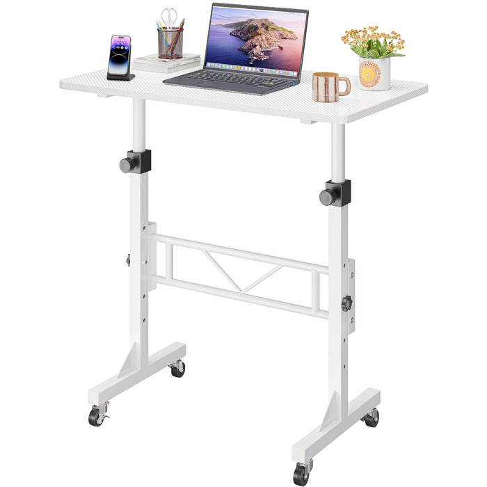 Стіл з регульованою висотою та колесами, комп&39ютерний стіл, стіл для роботи стоячи, регульована висота для бігової доріжки/ходьби для дому, невеликий ПК-стіл для домашнього офісу, 80 x 40 см, білий (80 x 40 x 74-110 см)