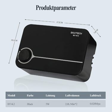 Повітряний насос Boxtech для акваріума - регульований кисневий насос для акваріумних риб, з подвійним виходом, 5 Вт 2 л/хв для акваріумів об&39ємом 10-150 галонів (лише повітряний насос)