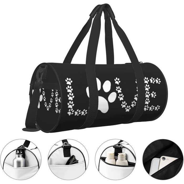 Дорожня сумка-циліндр, принт Сліди лап, спортивна сумка для чоловіків та жінок, сумка-мішок, спортивна сумка