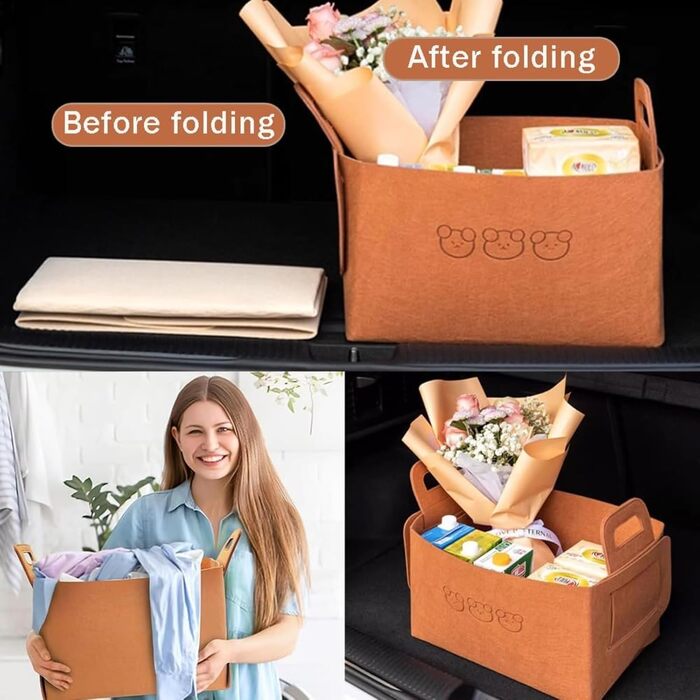 Складаний органайзер для багажника, великої місткості, міцний контейнер для автомобіля, седана або позашляховика, портативний, компактний багатоцільовий кошик для зберігання з ручками (середній розмір, червоно-коричневий, ) Червоно-коричневий Середній