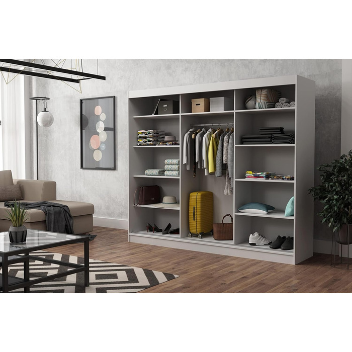 Шафа-купе Brent - Emily з розсувними дверима, шириною 250 см, шафа для спальні з 1 рейкою для одягу та полицями для одягу, шафа Artisan Oak 250 см Artisan Oak