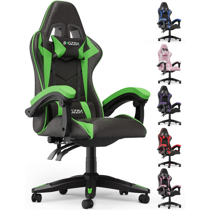 Ергономічне ігрове крісло, ігрове крісло для ПК, регульоване по висоті та нахилу, зі штучної шкіри з м&39яким підголівником, ігрове крісло для дітей, підлітків та дорослих, ігровий офіс (чорно-зелений) чорно-зелений базовий