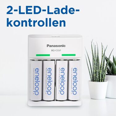 Зарядний пристрій eneloop Basic USB, для 2-4 нікель-металгідридних акумуляторів типу AA/AAA, час заряджання 10 годин, 6 функцій безпеки, включаючи 4 акумулятори eneloop типу AA (2000 мАг), зарядний пристрій USB з 4 акумуляторами eneloop типу AA