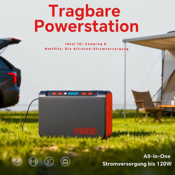 Портативна електростанція 88 Втгод, акумулятор Power Bank 80 Вт з розеткою 230 В змінного струму та світлодіодним ліхтариком, невеликий генератор для відключень електроенергії, кемпінгу, надзвичайних ситуацій, походів, подорожей