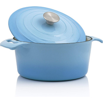 Л, Ø 24 см Чавунна емальована сковорода з кришкою Підходить для індукції, підходить для духовки синя каструля, горщик для запіканн