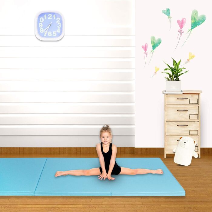 Складний м'який килимок для підлоги Гімнастичний килимок Килимок для фітнесу Гімнастичний килимок Нековзний спортивний килимок Ігровий килимок (3 елементи, світло-блакитний), 180x60x5