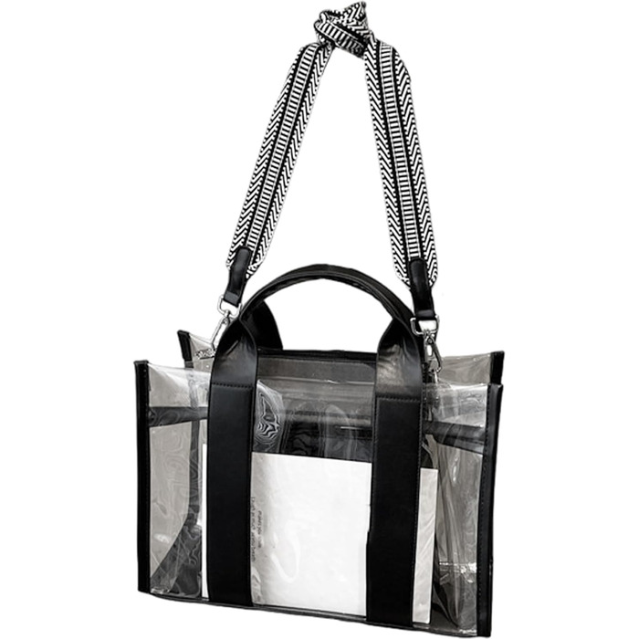 Прозора сумка-шопер з внутрішньою кишенею на блискавці, містка жіноча сумка з ручками та знімним ременем, ідеальна для спортивних заходів та концертів