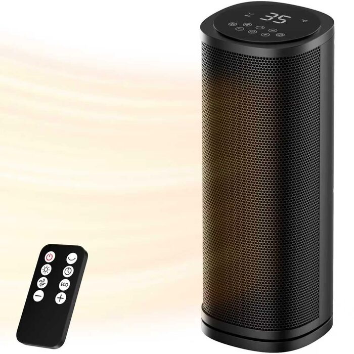 Енергозберігаючий вентилятор-обігрівач потужністю 1800 Вт з пультом дистанційного керування, керамічний вентилятор-обігрівач PTC 41 см, тихий, коливальний електричний обігрівач 70, 12-годинний таймер та захист від перегріву, для спальні, дому, чорний