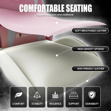 Ігрове крісло bigzzia, спинка з нахилом 90-135, ергономічне ігрове крісло з підголівником та підлокітниками, дихаюче комп&39ютерне крісло для підлітків, хлопчиків, дівчаток та дорослих, рожеве, базові стилі