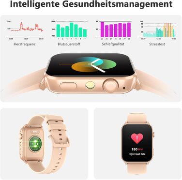 Жіночий смарт-годинник Blackview, Bluetooth-дзвінки/світлодіодні ліхтарі/2 браслети (силікон/нейлон), спортивний годинник з монітором серцевого ритму, сну, SpO2, кроків, калорій та кілометражу, 350 мАг (6 днів), фітнес-годинник для Android та iOS, рожевий