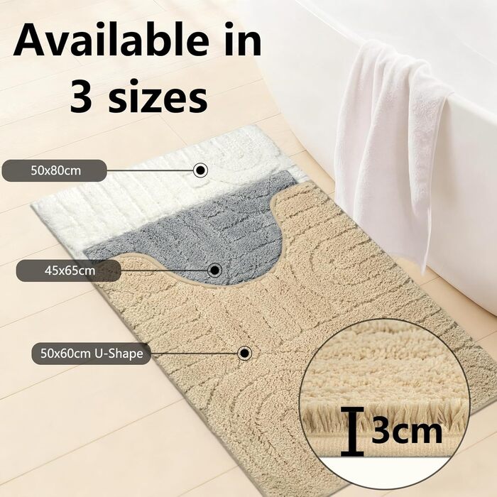 Комплект килимків для ванної кімнати з 3 м&39яких мікрофібрових килимків для ванної, нековзні, що праються, водопоглинаючі, U-подібні для душу, туалету та ванни (сірий) 45x6550x8050x60 см сірий