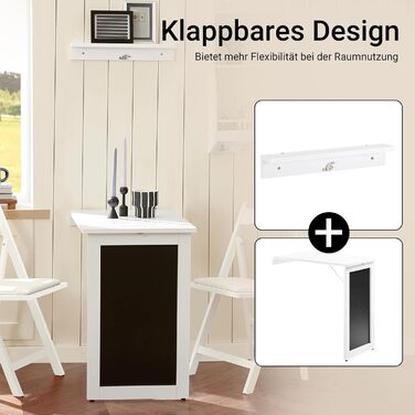 Настінний розкладний обідній стіл SoBuy з відкидною дошкою, розкладний обідній стіл з дошкою для записів, компактний розкладний стіл для кухні, офісу та невеликих кімнат, білий, 50 см x 75 см x 76 см, FWT20-W