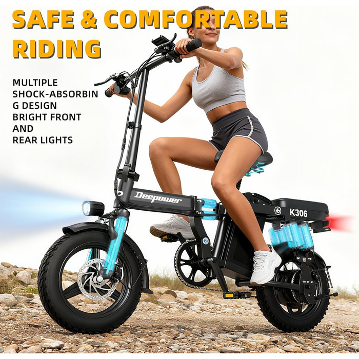 Складаний електровелосипед DEEPOWER, Електричні велосипеди, знімний акумулятор 48 В 10/13/17,5/30 Аг, двигун 250 Вт, подвійні дискові гальма, електровелосипед для дорослих K06-17,5 Аг