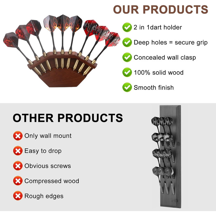 Дерев&39яний тримач для дротиків 2-в-1 та настінне кріплення Високоякісний тримач для дротиків Презентаційна стійка для дротиків Преміальний аксесуар для дротиків, колір горіхового дерева