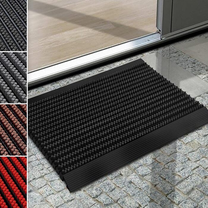 Килимок для дверей Floordirekt Power Brush 60 x 90 см, чорний - Килимок для брудозбірників, килимок для дверей для використання всередині та зовні приміщень - Килимок для дверей, скребок для взуття, килимок для входу, чорний 60 x 90 см