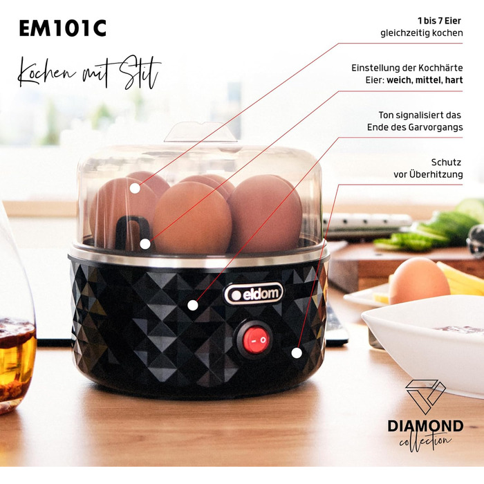 ЯЙЦЕВАРКА ДЛЯ ПРИГОТУВАННЯ 7 ЯЄЦЬ І ВИМІРЮВАННЯ ЧАСТОТИ EM101C