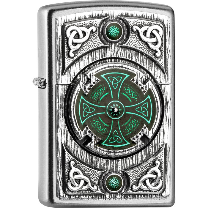 Запальничка, хром, сатиноване покриття (CELTIC GREEN CROSS), 5.8 x 3.8 x 1.8 см 5.8 x 3.8 x 1.8 см Сатиноване покриття (кельтський зелений хрест ), 16552