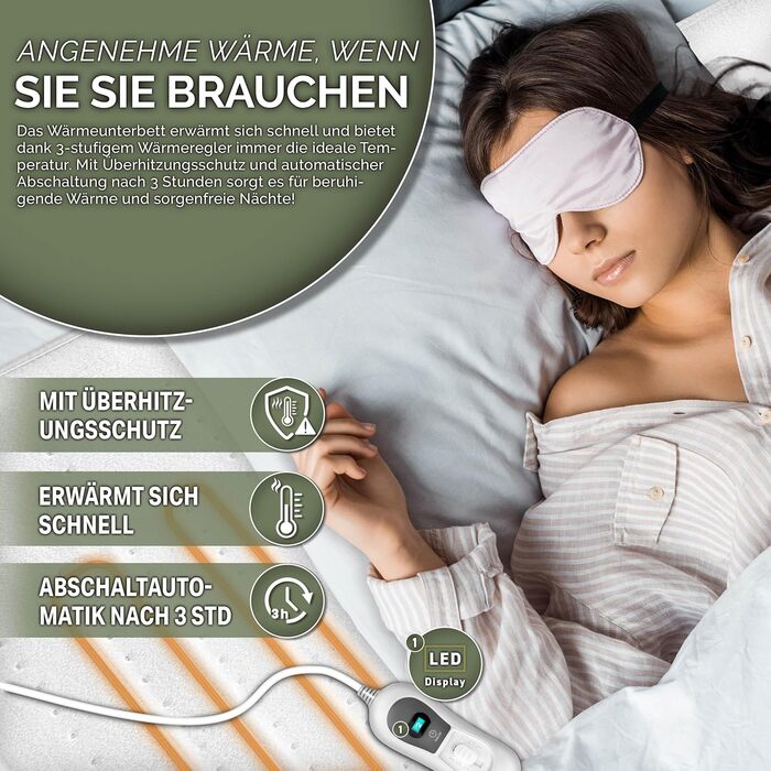 Підогріта підковдра 150x80 см з автоматичним вимиканням Підогріта ковдра з 3 температурними режимами Підігрітий килимок для ліжка М&39яка флісова підогріта ковдра, однотонна, 150 x 80 см