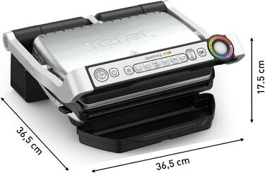 Контактний гриль Tefal OptiGrill & Bake з деком для випікання, 6 програм, індикатор рівня приготування, знімні пластини, електричний гриль, нержавіюча сталь, GC714D10, срібло