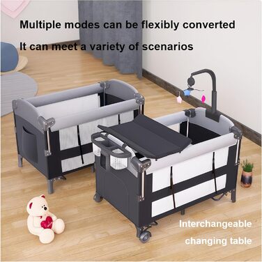 Дитяче ліжечко Pack and Play, складне та портативне приліжкове ліжечко, великий ігровий майданчик з матрацом та пеленальний столик (6602 сірого кольору без сітки) 6602 сірого кольору без розкішної москітної сітки