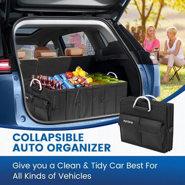 Органайзер для багажника XXL, складаний 90 см, велика автомобільна сумка для зберігання речей з посиленими алюмінієвими ручками, нековзним дном та численними кишенями ідеально підходить для автомобілів, позашляховиків та пікапів