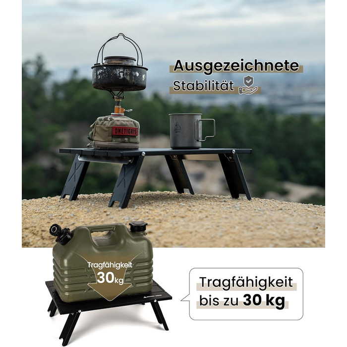 Складаний кемпінговий стіл OneTigris, маленький алюмінієвий, складний кемпінговий стіл, надлегкий портативний вуличний стіл, вантажопідйомність до 30 кг для використання на свіжому повітрі, для походів (39,5 x 29 x 12,5 см)