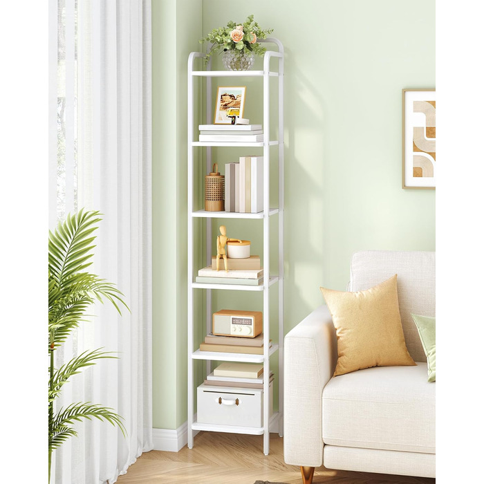 Полиця Hzuaneri, книжкова шафа, стояча полиця, вузька полиця з 6 полицями, вузька офісна полиця, кутова полиця для офісу, вітальні, спальні, кухні, 30 x 33 x 166 см, білий BC24613W 30 x 33 x 166 см білий