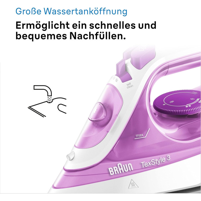 Парова праска Braun TexStyle 3 SI 3030 PU - праска з підошвою FreeGlide 3D, функція самоочищення, 2300 Вт, подача пари 140 г / хв,