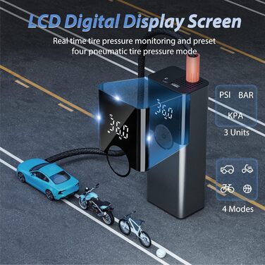 Портативний електронний повітряний насос ZORUMAN 6000mAh, велосипедний насос 150PSI електричний, акумуляторний компресор, акумулят