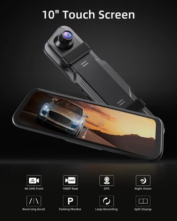 Дзеркальний відеореєстратор WeBeqer 4K з камерою заднього виду 1080P, відеореєстратор автомобільний передній задній з 10-дюймовим