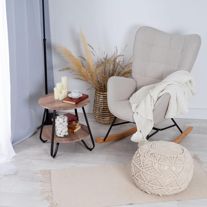 Приставний столик Журнальний столик Кругла тумбочка Журнальний столик Диван-столик з полицею для вітальні Спальні, промисловий дизайн, металевий каркас, дуб, дерево, 46x46x45 см