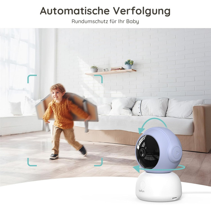 Радіоняня BOIFUN 2K із додатком камери, виявлення плачу/руху/шуму, інтелектуальне нічне бачення, автоматичне відстеження, PTZ 345/