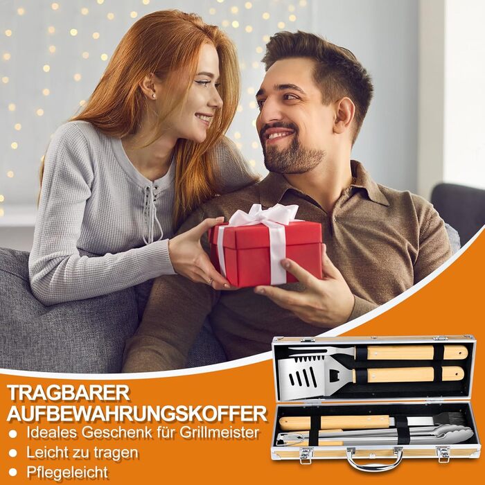 Набір інструментів для гриля барбекю, 4-предметний набір інструментів для гриля з нержавіючої сталі для грилювання на свіжому повітрі, кемпінгу, набір для гриля, подарунки для чоловіків на День батька, дні народження з футляром для зберігання, загальний