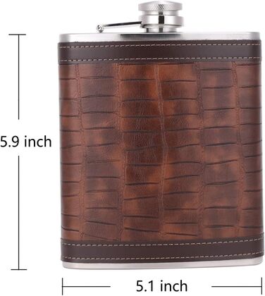 Фляжка з візерунком під крокодилячу шкіру, нержавіюча сталь, 510 мл/18 унцій, велика місткість, для віскі, лікеру, обгорнута штучною шкірою, TANEAXON 18 унцій E. Візерунок під крокодилячу шкіру