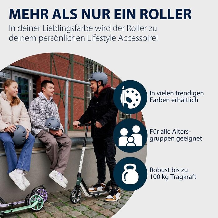 Самокат HUDORA BigWheel 205 Advanced комфортний алюмінієвий самокат до 100 кг, з регулюванням висоти та можливістю складання, для дітей, підлітків та дорослих, колір Ash