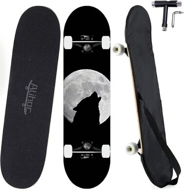 Скейтборд Alihoc 31" Standard Skateboard – Night Wolf Head для дітей, підлітків, дорослих, початківців та професіоналів, з максимальним навантаженням 150 кг. Голова Нічного Вовка