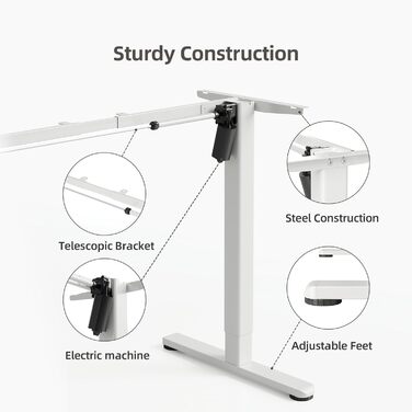 Каркас столу Claiks з регульованою висотою та колесами, електричний каркас столу з 3 функціями пам&39яті, каркас столу з потужним двигуном, білий, Т-подібний, білий