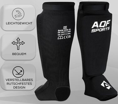 Щитки для гомілок AQF для кікбоксингу - CE UKCA SATRA, схвалені для муай-тай - захисні щитки з EVA-підкладкою для MMA, підтримка ніг, щитки для гомілок для карате, бойових мистецтв, розмір M, чорний