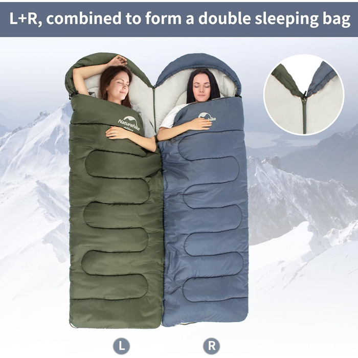 Спальний мішок Naturehike з капюшоном, спальний мішок-ковдра для кемпінгу, легкий та зручний, ідеально підходить для пригод на природі та подорожей, темно-синій-лівий (11C)