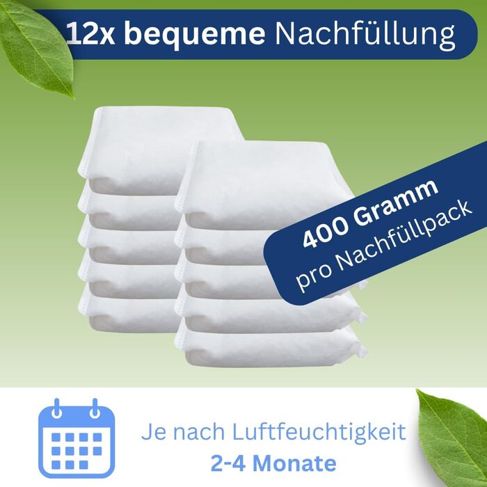 Гранул для осушувача 400 г. Набір пакетів для заправки - Пакет для заправки для всіх осушувачів - Пакети для заправки для ванної та кухні - Захист від цвілі та запахів, 12