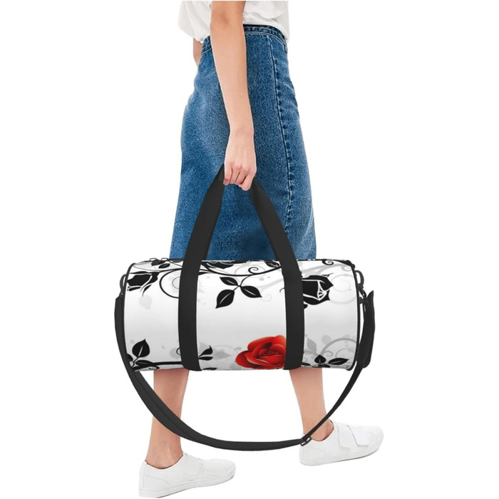 Дорожня сумка Tower Paris, кругла, великої місткості, легка та міцна, ідеальний подарунок для походів, відпустки, ділових поїздок та іншого, квітковий дизайн Троянда з плющем з листям, універсальний розмір