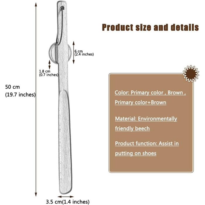 Ріжк для взуття для жінок, людей похилого віку, вдома, вагітних жінок, використовуйте довгий ріжок для взуття, офіс, зручне зберігання, помічник взуття з магнітним всмоктуванням, практичне та стійке взуття 50 * 3,5 см коричневий